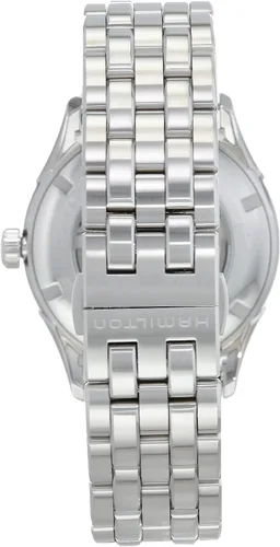 Vista 4 de Hamilton Jazzmaster Reloj automático suizo de corazón abierto de 1.654in, esfera gris, pulsera de acero inoxidable plateado (modelo H32705181)