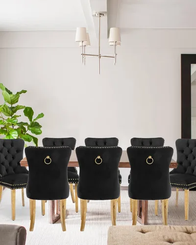 Vista 19 de Juego de 2 sillas de comedor de terciopelo con patas de madera, color beige Mid Century Modern Dining Chairs,Upholstered Chairs with Nailhead