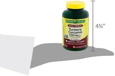 Vista 5 de Spring Valley Curcumina de cúrcuma 1500 mg- con cápsulas vegetarianas de pimienta negra, 90 unidades + DRI Store Sticker.