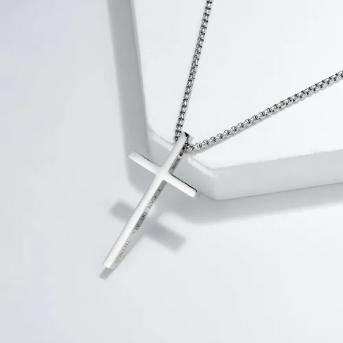 Vista 4 de Collar de cruz para hombre de acero inoxidable 316L con colgante de crucifijo grande con cruz cristiana, joyería de regalo de Navidad para padre e