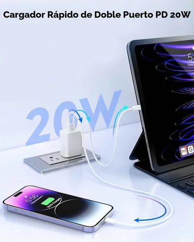 Vista 2 de Paquete de 3 cargadores de pared USB C de Apple, adaptador de corriente de 20W iPhone 17/16 de doble puerto QC + PD 3.0, bloque de carga rápida