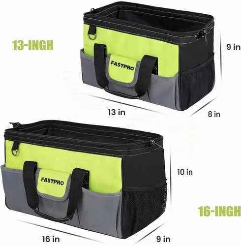 Vista 2 de FASTPRO Bolsas de herramientas de 2 piezas, bolsa de almacenamiento de boca Diseño de boca ancha abierta, múltiples bolsillos, correa acolchada