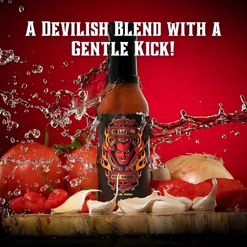 Vista 4 de Hellfire Devil's Blend Salsa picante de jalapeño rojo, galardonada, gourmet, rica y sabrosa, 5 onzas