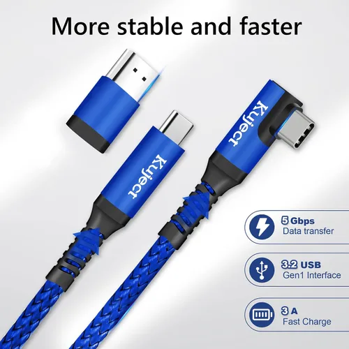 Vista 2 de Kuject Cable Link de 20 pies compatible con Quest 3S/3, Quest 2/Pro, Pico 4, accesorios trenzados de nailon para juegos Rift S/Steam VR, cable