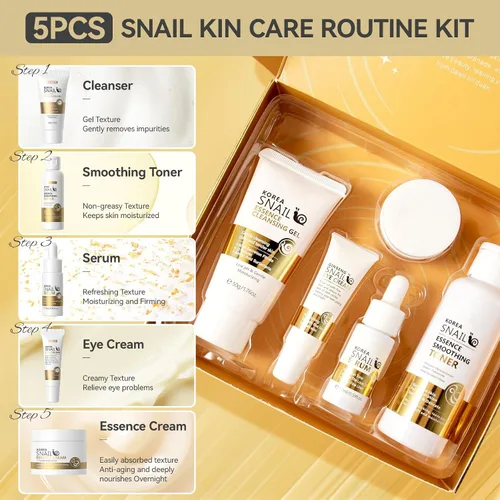 Vista 2 de Set de cuidado de la piel, juegos y kits revitalizantes para el cuidado de la piel de caracol facial, regalos para niñas adolescentes con limpiador