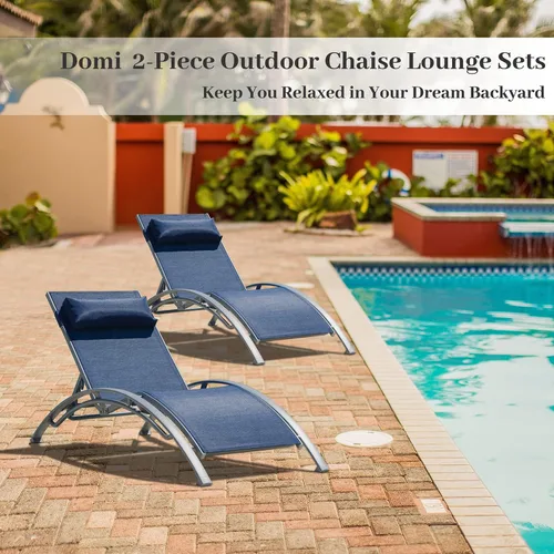 Vista 7 de domi outdoor living Domi - Juego de 2 sillas de salón de aluminio para exteriores con 5 posiciones ajustables, tumbona al aire libre para piscina