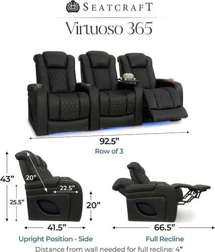 Vista 2 de Seatcraft Virtuoso 365 - Asiento de cine en casa (3 unidades), color ébano