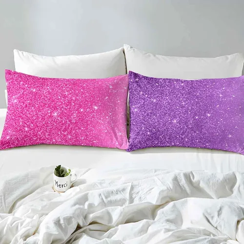 Vista 6 de jejeloiu Juego de sábanas de 4 piezas con purpurina tamaño matrimonial, color rosa, morado, pastel, suave, transpirable