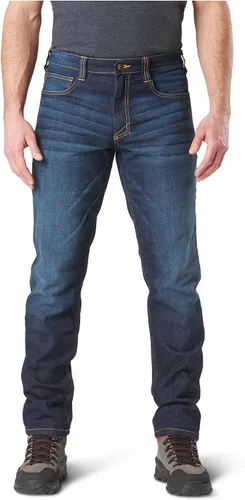 Vista 2 de 5.11 Tactical Defender-Flex – Jeans de bota recta para hombre, tejido elástico mecánico, bolsillos clásicos, estilo 74477 Índigo desteñido oscuro