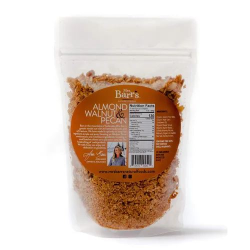 Vista 3 de Mrs. Barr's Natural Foods Granola Almendra, nuez y nuez Avena orgánica certificada sin gluten Textura suave Lote pequeño Calidad gourmet