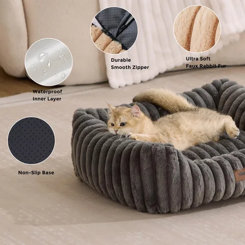 Vista 4 de ZOMISIA Camas pequeñas para perros pequeños, camas lavables para gatos de interior, cama ortopédica rectangular para cachorros con funda extraíble
