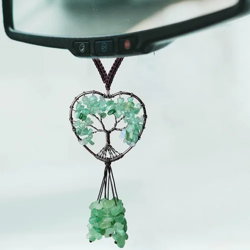 Vista 7 de DUQGUHO Accesorios Verdes para Coche - Accesorios para Colgar en el Espejo Retrovisor de Cristal de Aventurina - Decoración de Coche Linda Hippie