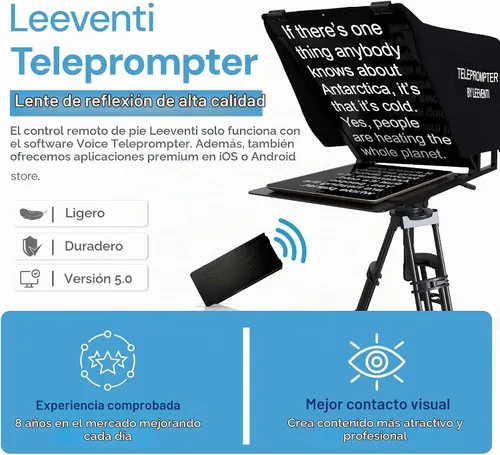 Vista 2 de Teleprompter 4.0 12" Compatible con iPad, tableta, smartphone y cámara DSLR, control remoto o aplicación, compatible con Android e iOS, ideal
