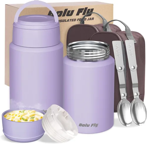 Vista 9 de Tarro de comida aislado de acero inoxidable, paquete de 2 unidades para trabajo y viajes, color negro Vacuum insulated thermos keeps soup/pasta