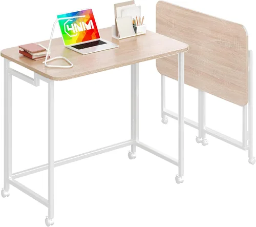 Vista 7 de 4NM Escritorio de computadora rodante móvil pequeño de 23.6", mesa carrito plegable para laptop con ruedas, escritorio de oficina portátil para Todo