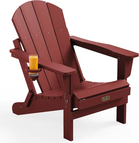 Vista 46 de SERWALL Silla Adirondack plegable para exteriores, silla de patio con portavasos - Ejército