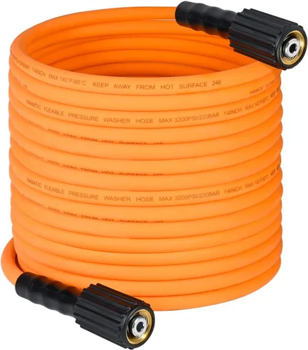 Vista 8 de YAMATIC Manguera de lavado a presión de 25 pies, 1/4 de pulgada 3600 PSI Manguera de lavado eléctrico M22, flexible de alta presión resistente a