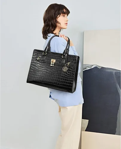 Vista 3 de BOSTANTEN Maletín portátil de 15.6 pulgadas para mujer, bolso de mano de cuero genuino y carteras de cuero para mujer, bolso de mano con doble