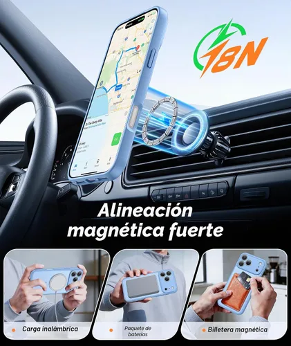 Vista 2 de FNTCASE Funda para iPhone 17 Pro: Fundas delgadas translúcidas de color azul claro compatibles con MagSafe, protección completa de la cámara