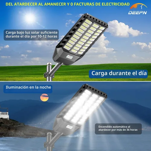 Vista 3 de Deepn Luz solar de calle, luces solares de grado comercial para exteriores IP67 impermeable, luces LED de seguridad de inundación de 8700 W, sensor
