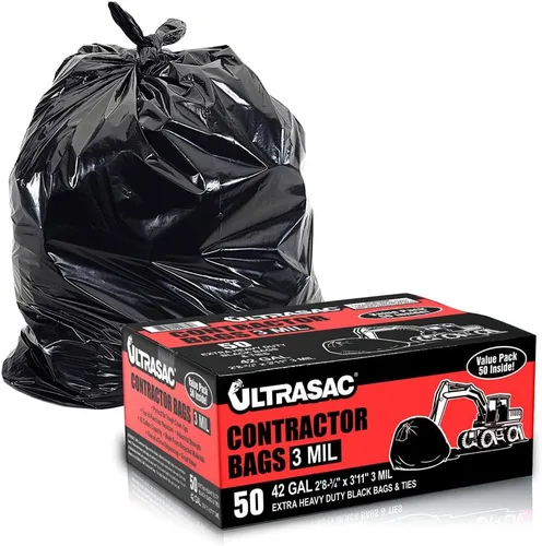Vista 8 de Ultrasac Bolsas para Contratistas de Servicio Pesado (PAQUETE DE 50 UNIDADES DE VALOR/con lazos), 42 galones, 32.75" X 47" - 3 MIL de grosor