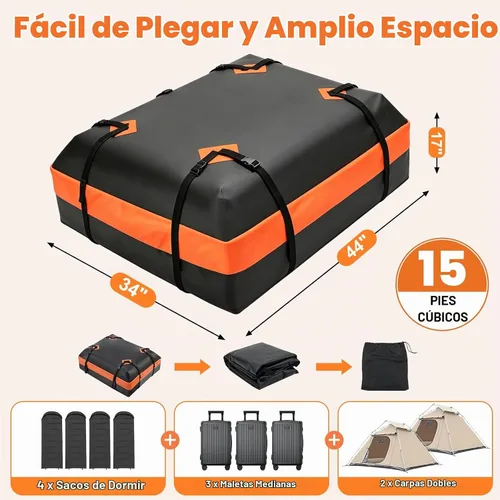 Vista 2 de 15 Cubic Feet Heavy Duty Waterproof Car Rooftop Cargo Carrier Bag Dark Orange