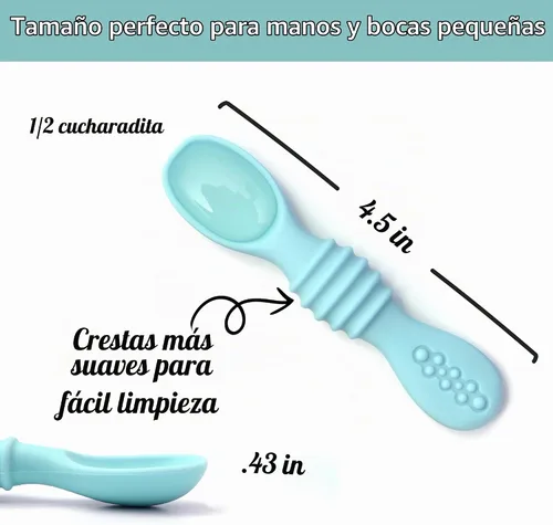 Vista 6 de PrimaStella Juego de cucharas masticables de silicona para bebés y niños pequeños, seguridad probada, sin BPA, apta para microondas, lavavajillas