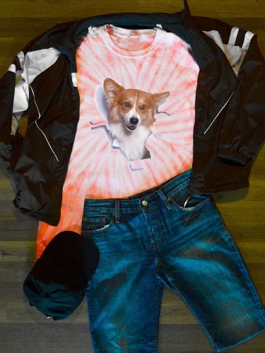 Vista 3 de Corgi Peaking Out Tie Dye Tee