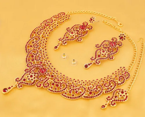 Vista 22 de Conjunto precioso de collar con look real Indian Bollywood, maravillosamente decorado, conjunto de collar adornado para mujer.