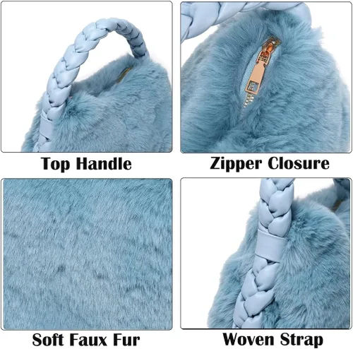 Vista 7 de ZOVYRON Bolso de mano esponjoso para mujer bolso de piel sintética con asa superior bolso de mano peludo lindo bolso de mano de felpa