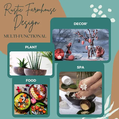 Vista 4 de Juego de 6 cuencos de coco natural y cucharas de madera Juego de cuencos orgánicos reutilizables ecológicos para batidos Acai Buda