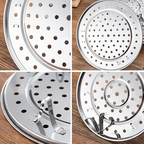 Vista 4 de Rejilla para vapor, estante para olla a presión y enlatado, acero inoxidable 304, bandeja redonda para cocinar al vapor con patas desmontables