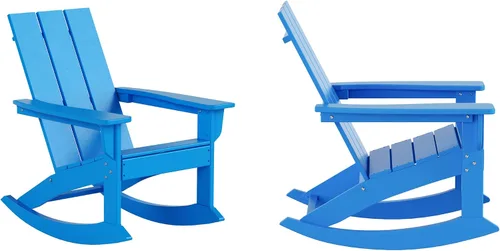 Vista 30 de HDPE Laguna Silla mecedora Adirondack de polietileno para exteriores (juego de 2), color negro
