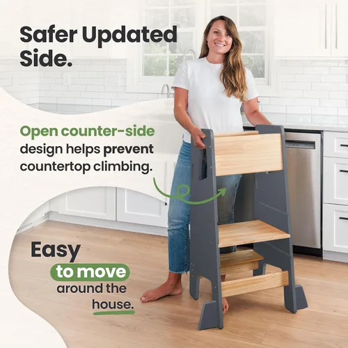 Vista 6 de Toddler Standing Tower with 3 Safety Bars - Kitchen Stool Helper - Gray 1 - Gris