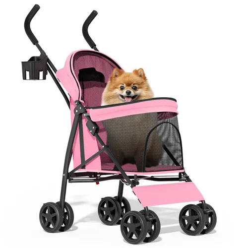 Vista 19 de MoNiBloom Cochecito para mascotas de 4 ruedas, cochecito jogger jaula para cachorros de fácil plegado con cubierta solar, almohadilla y bolsa
