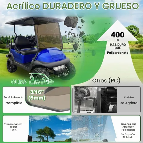 Vista 3 de Parabrisas plegable para carrito de golf de 3/16" (5MM) de espesor, solo compatible con Club Car Precedent 2004+, Tempo 2017+, Onward 2017+