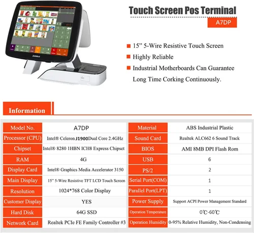 Vista 6 de Caja registradora con impresora térmica incorporada con software de sistema POS, cajón de efectivo, escáner láser omnidireccional (supermercado)