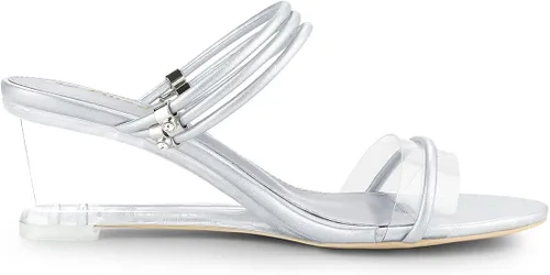 Vista 7 de Allegra K Sandalias de tacón transparente de cuña baja para mujer, Claro