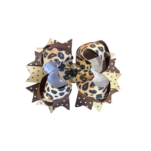 Vista 4 de Bebé Niñas Leopardo Bow horquilla Niñas Leopardo Arco Accesorios para el Cabello para Mujeres.(FJ65) (2)