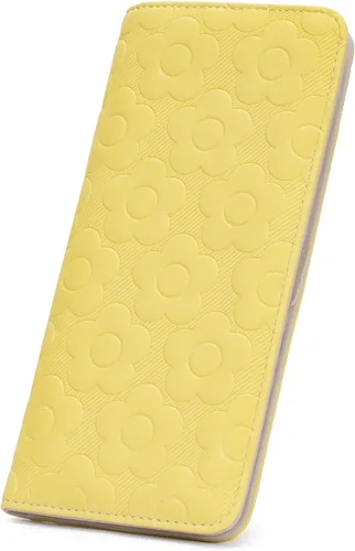 Vista 8 de Cartera delgada ultradelgada para mujer 3D de cuero con estampado de flores en relieve para mujer, cartera con bloqueo RFID, tarjetero plegable
