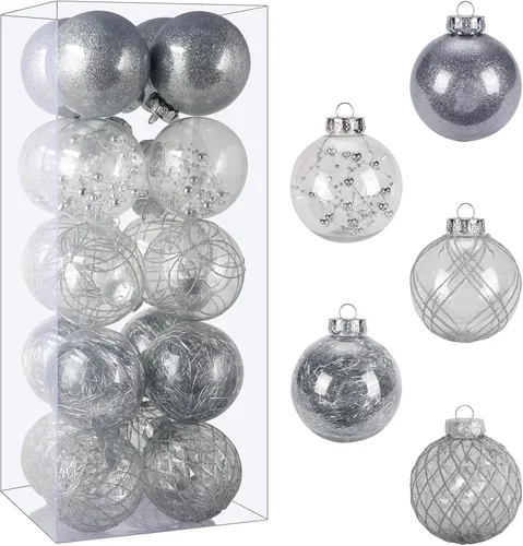 Vista 20 de Juego de adornos de bola de Navidad, 20 unidades, grandes, color negro transparente, inastillables, 3.150 in/3.15 pulgadas, adornos de Navidad