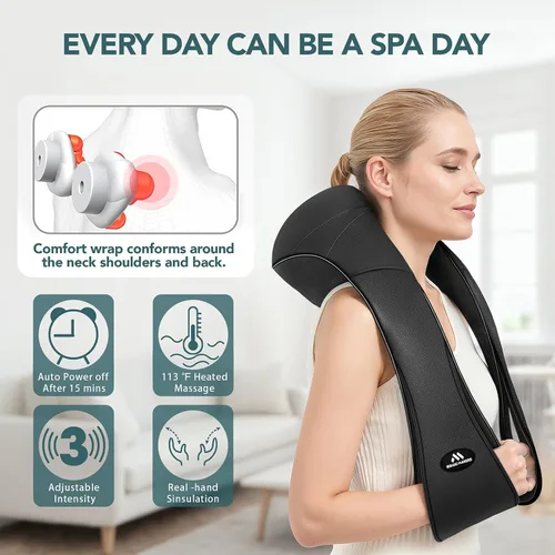 Vista 8 de MagicMakers - Masajeador Eléctrico Shiatsu de Cuello con Calor - Alivio del Dolor para la Espalda, Hombros y Pies - Regalo para Hombres, Mujeres