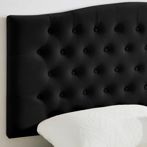 Vista 3 de 24KF 6058-Q - Cabecera tapizada de terciopelo con botones para montar en la pared, cómoda y a la moda, tamaño Queen/Matrimonial, color negro