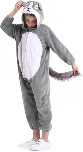 Vista 3 de Disfraz unisex de animales para niños pijamas de animales con capucha para niños disfraz de Halloween para niños y niñas
