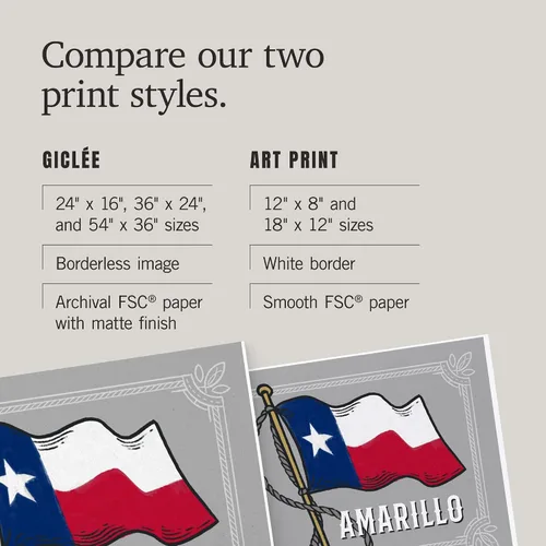 Vista 6 de Lantern Press 16x24 Inch Giclee Print, Amarillo, Texas, Waving State Flag, State Series