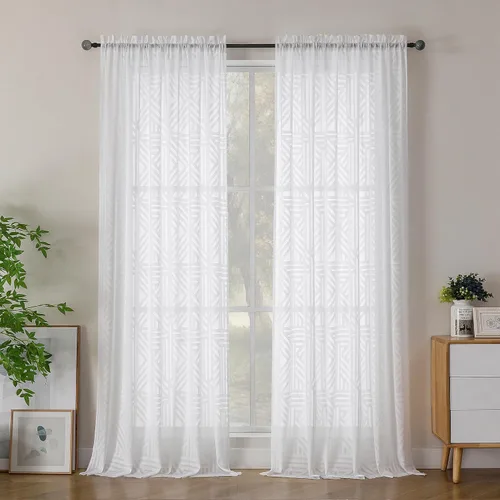 Vista 16 de Simplebrand Cortinas traslúcidas negras de cocina de 24 pulgadas de largo, 2 paneles, filtrado de luz, geométrico jacquard con textura, cortinas