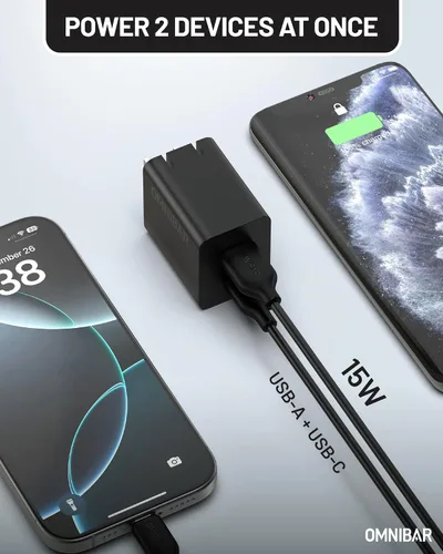 Vista 4 de Cargador de iPhone de carga rápida con cable USB A a Lightning (6 pies/silicona suave), 2 puertos GaN 35W USB C bloque de cargador de pared