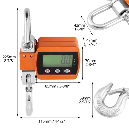 Vista 6 de QWORK Báscula digital para grúa resistente, capacidad de 2200 libras/2,204.6 lbs, conversión de unidades duales, báscula colgante industrial precisa