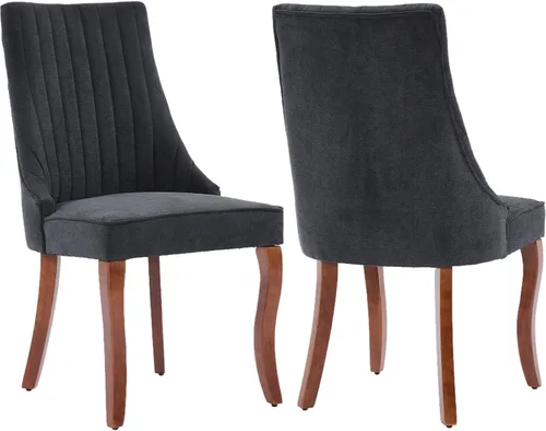Vista 18 de Juego de 2 sillas de comedor modernas de mediados de siglo, tapizadas de tela beige, sillas de cocina y comedor, sillas de cocina con patas