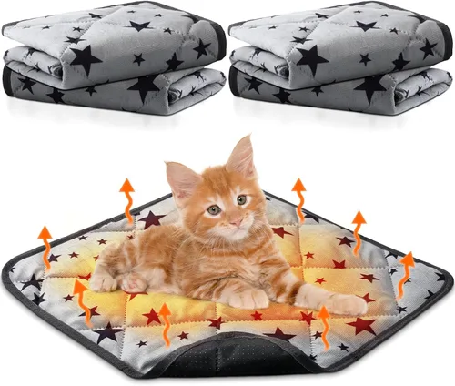 Vista 8 de Namalu Paquete de 4 camas autocalentantes para gatos, alfombrilla térmica para gatos con patrón de estrellas, suave almohadilla térmica para jaula